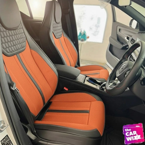 All - in - One Orange & Black Premium Synthetic Leather Seat Cover - The Car Wizz