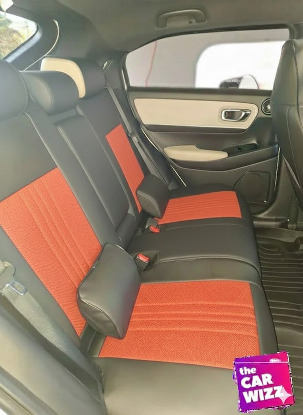 All - in - One Orange & Black Premium Synthetic Leather Seat Cover - The Car Wizz
