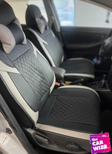 Black & Grey Diamond Comfort Deluxe Seat Covers | Synthetic Leather - The Car Wizz
