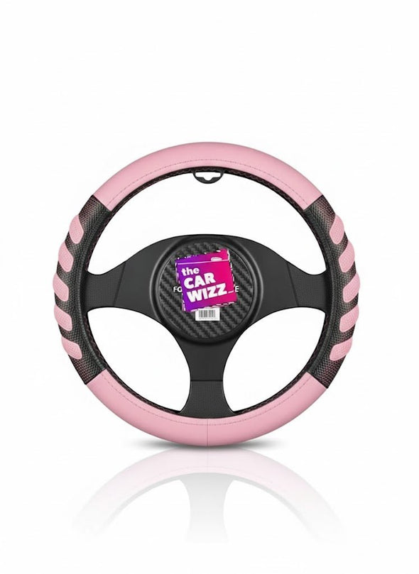 Black & Pink Textured Grip Steering Wheel Cover - The Car Wizz