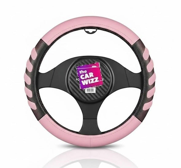 Black & Pink Textured Grip Steering Wheel Cover - The Car Wizz