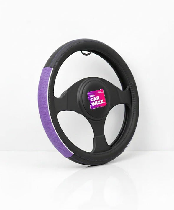 Black & Purple Steering Wheel Cover |Textured Grip Panels - The Car Wizz