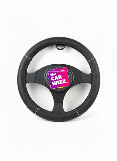 Black Sport - Style Steering Wheel Cover with Textured Grip and Stitch Accents - The Car Wizz