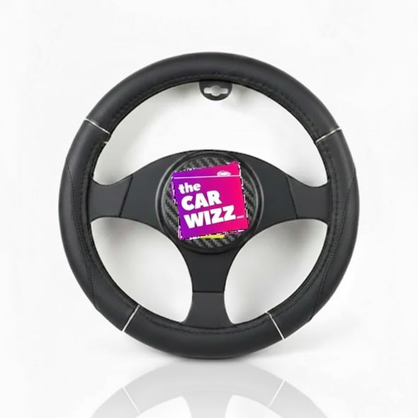 Black Sport - Style Steering Wheel Cover with Textured Grip and Stitch Accents - The Car Wizz