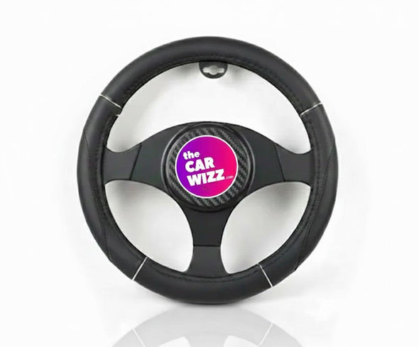 Black Sport - Style Steering Wheel Cover with Textured Grip and Stitch Accents - The Car Wizz
