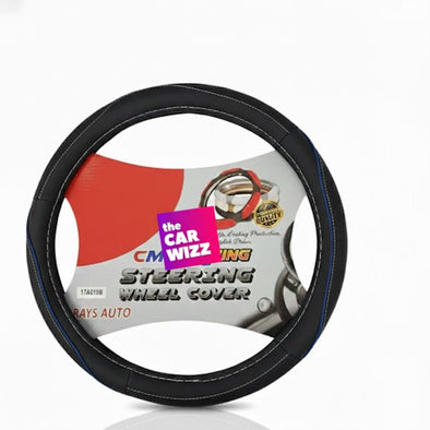 Black with Blue Stitching Racing Steering Wheel Cover - The Car Wizz