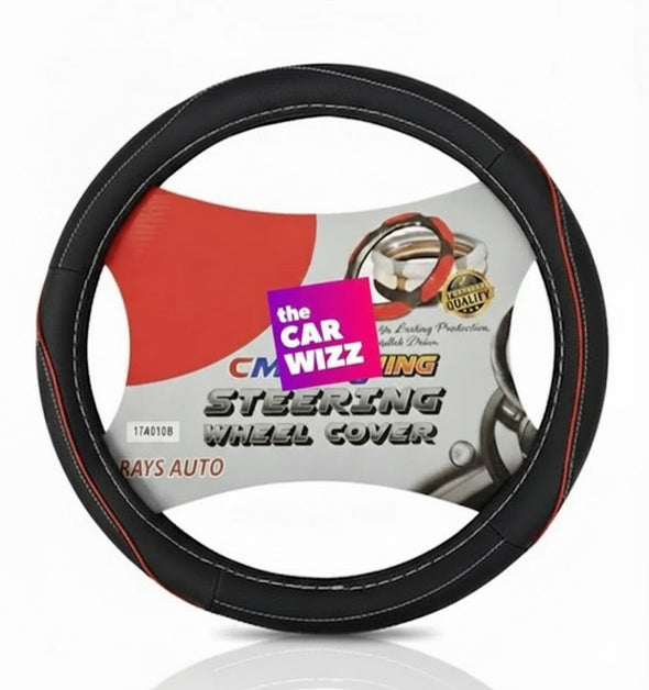 Black with Red Stitching Racing Steering Wheel Cover - The Car Wizz
