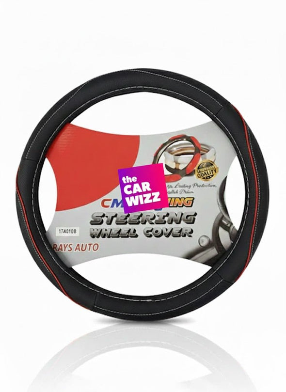 Black with Red Stitching Racing Steering Wheel Cover - The Car Wizz