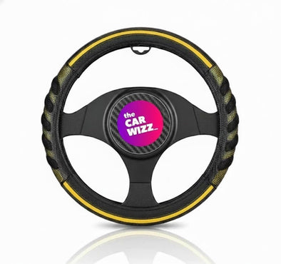 Black & Yellow Textured Grip Steering Wheel Cover - The Car Wizz