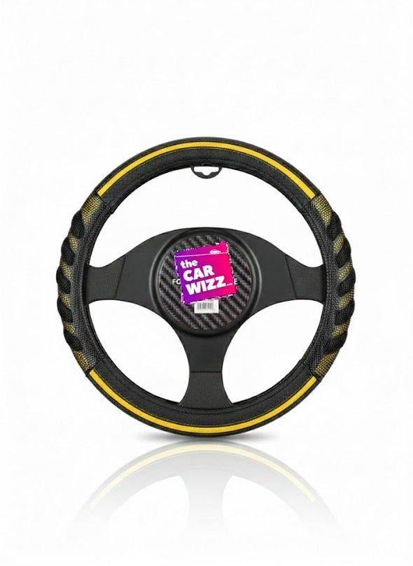 Black & Yellow Textured Grip Steering Wheel Cover - The Car Wizz