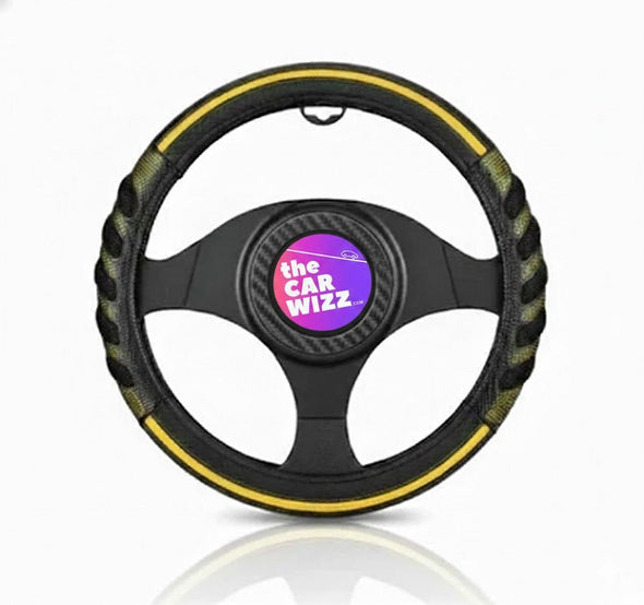 Black & Yellow Textured Grip Steering Wheel Cover - The Car Wizz