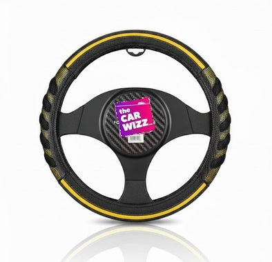 Black & Yellow Textured Grip Steering Wheel Cover - The Car Wizz