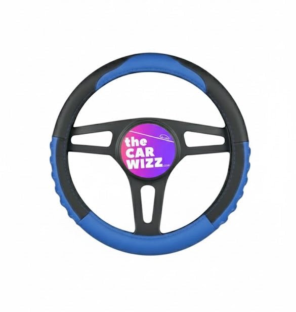 Blue & Black Sport Grip Steering Wheel Cover – Non - Slip, Odorless & Comfort Fit - The Car Wizz