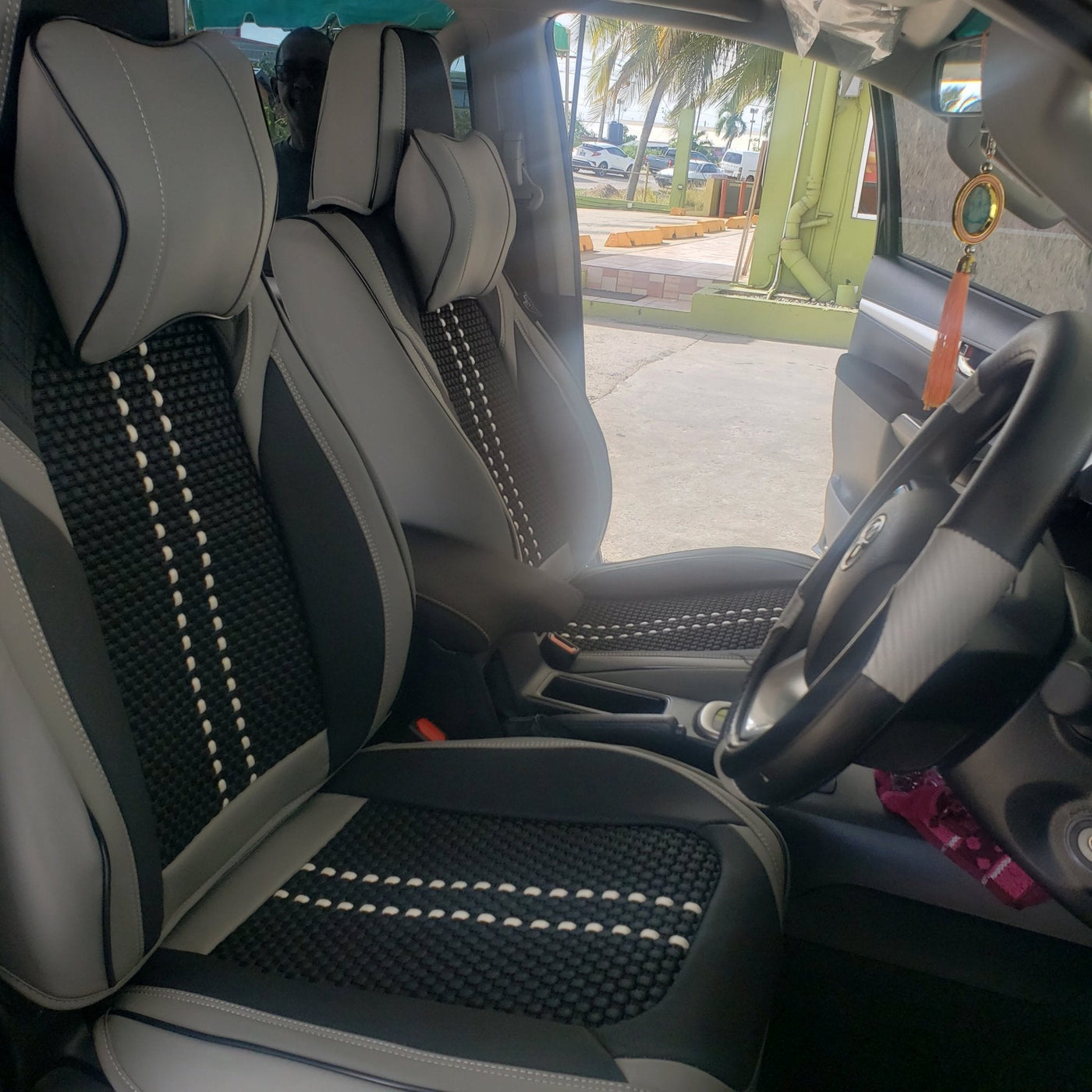 Grey Black Designer Seat Cover Kit with Neck Pillow – The Car Wizz