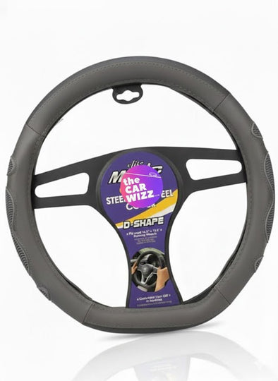 Grey D - Shape Type Steering Wheel Cover with Grips – Odorless, Anti - Slip, Fits 14.5″ x 15.5″ Wheels - The Car Wizz