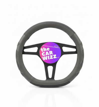 Grey D - Shape Type Steering Wheel Cover with Grips – Odorless, Anti - Slip, Fits 14.5″ x 15.5″ Wheels - The Car Wizz