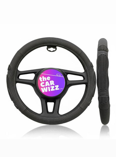 Grey Steering Wheel Cover W/ Grip (Size 14.5 - 15 Inch) - The Car Wizz