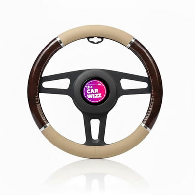 Luxury Beige & Brown Wood - Trim Steering Wheel Cover - The Car Wizz