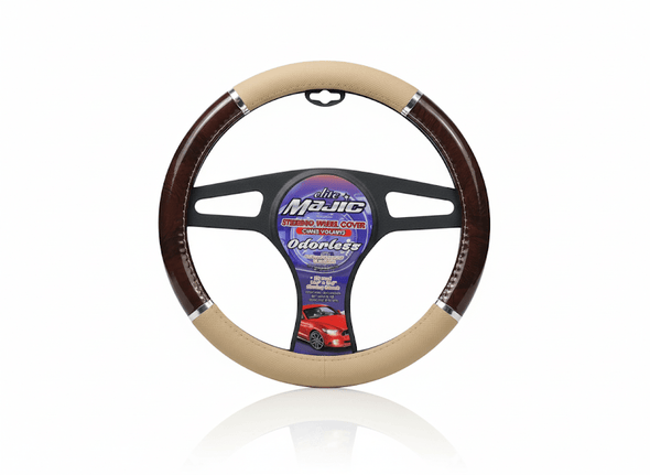 Luxury Beige & Brown Wood - Trim Steering Wheel Cover - The Car Wizz