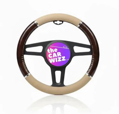 Luxury Beige & Brown Wood - Trim Steering Wheel Cover - The Car Wizz