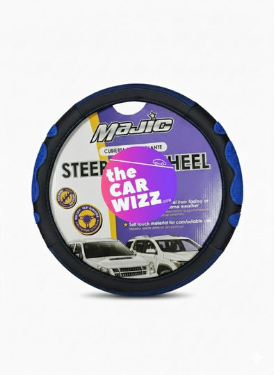 Majic Black & Blue Steering Wheel Cover – Breathable, Odorless, Anti - Slip, Fits 15.5″–16.5″ Wheels - The Car Wizz
