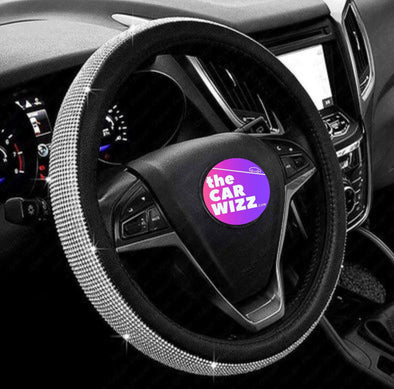 New Diamond Black & Chrome Bling Steering Wheel Cover with Sparkling Crystal Rhinestones. - The Car Wizz
