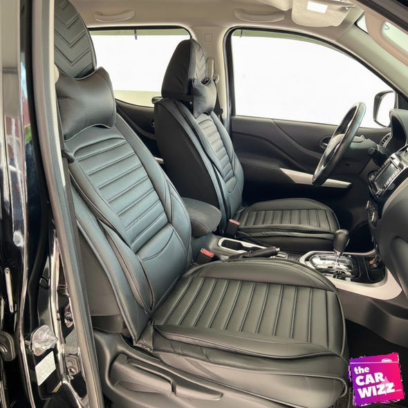 Premium Black Synthetic Leather Seat Covers with Modern Ribbed Design - The Car Wizz