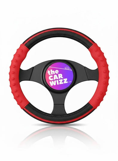 Red Sport Grip Steering Wheel Cover – Breathable, Stylish, Universal Fit - The Car Wizz