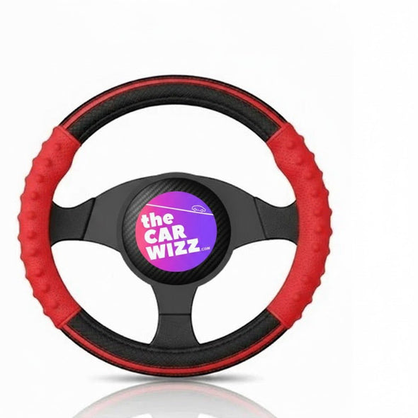 Red Sport Grip Steering Wheel Cover – Breathable, Stylish, Universal Fit - The Car Wizz
