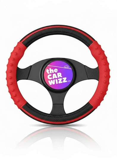 Red Sport Grip Steering Wheel Cover – Breathable, Stylish, Universal Fit - The Car Wizz