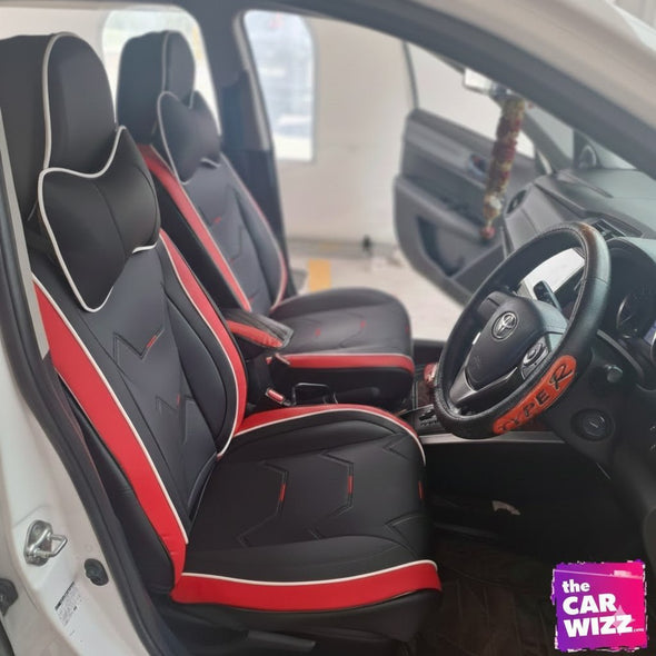 Sport Edition Black Seat Covers with Red Trim and Comfort Neck Pillows - The Car Wizz