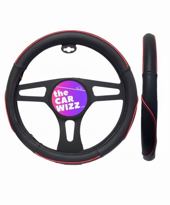 Sport Steering Wheel Cover (Blk & Red) - The Car Wizz