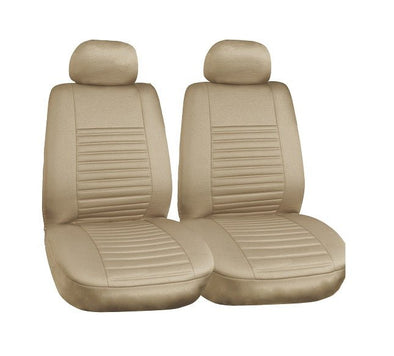 Suede Leather Look Front Biege Car Seats & Headrest Cover Set of 2 - The Car Wizz