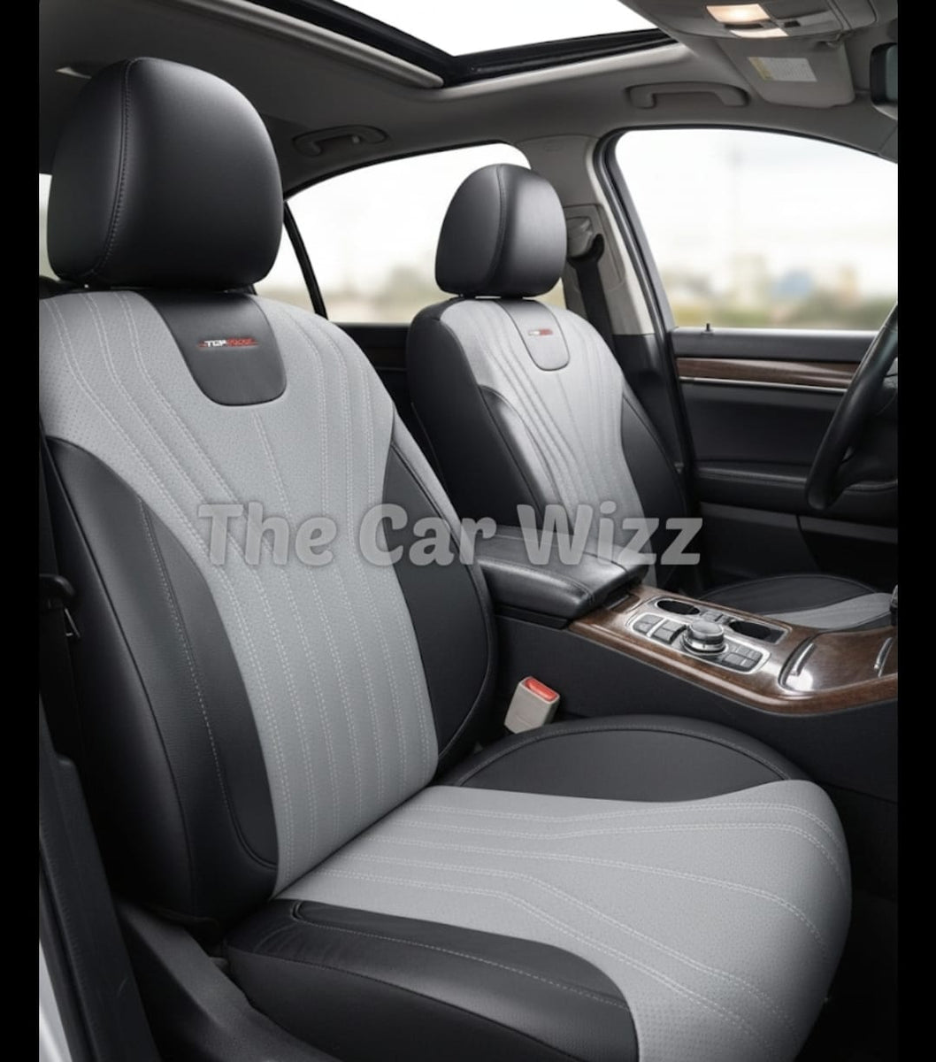 Two-Tone Black & Grey Synthetic Leather Seat Covers – The Car Wizz