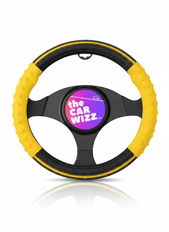 Yellow Sport Grip Steering Wheel Cover – Breathable, Stylish, Universal Fit - The Car Wizz