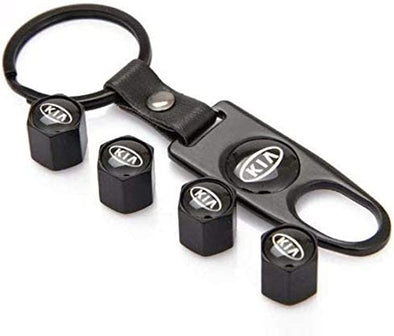 Black 4PC Valve Caps + KeyChain