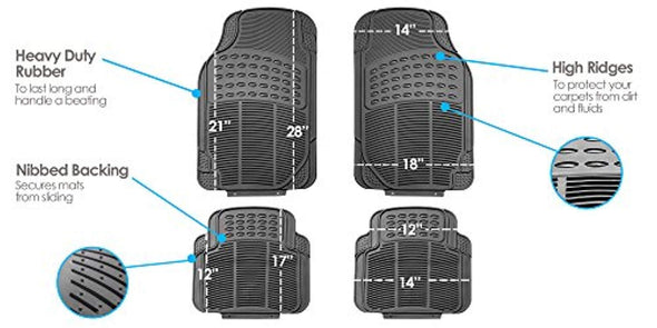 All Weather Heavy Duty Black Trimmable 4 Piece Rubber Car Floor Mat - The Car Wizz AutoStore