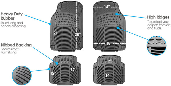 All Weather Heavy Duty Grey Trimmable 4 Piece Rubber Car Floor Mat - The Car Wizz AutoStore