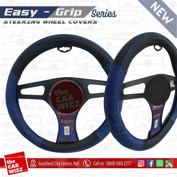 Blue & Black Extra Grip Steering Wheel Cover, Odorless, Sporty, Soft and Snug Grip - The Car Wizz AutoStore