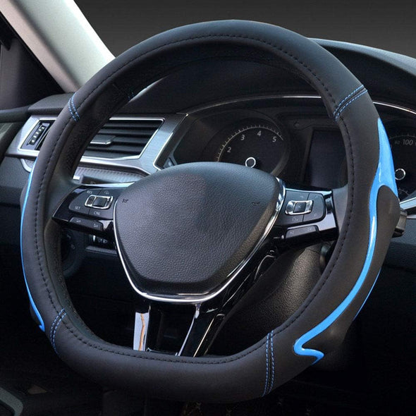 D-Shape Type Black & Blue Synthetic Leather Steering Wheel Cover - The Car Wizz AutoStore