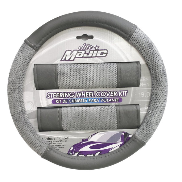 Elite Combo All Grey Steering Wheel Cover with Matching Seat-Belt Pads for Added Comfort - The Car Wizz AutoStore