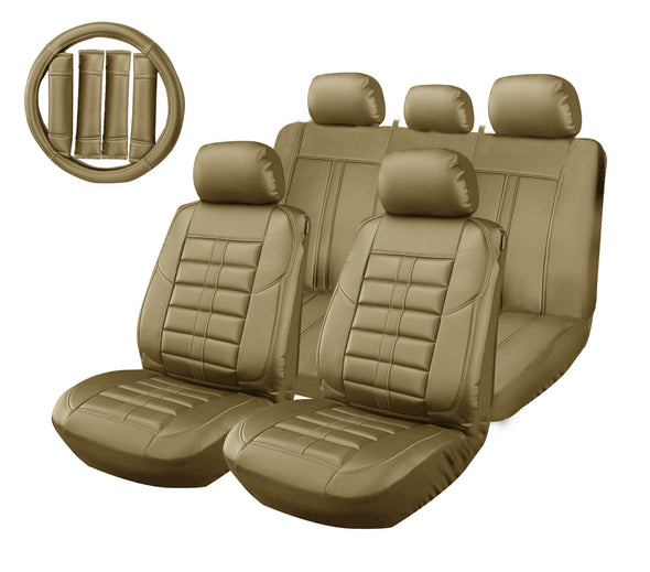 High Quality Synthetic Leather, Beige Car Seat Covers - The Car Wizz AutoStore
