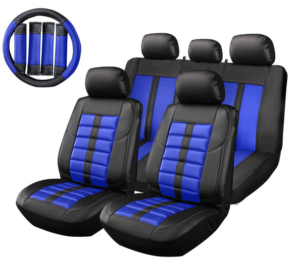 High Quality Synthetic Leather, Black & Blue Car Seat Covers - The Car Wizz AutoStore
