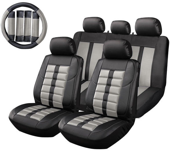 High Quality Synthetic Leather, Black & Grey Car Seat Covers - The Car Wizz AutoStore