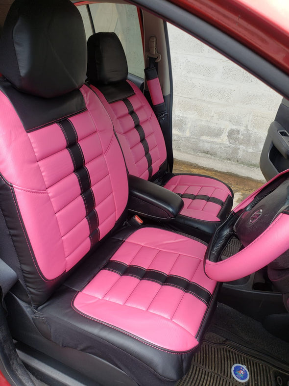 High Quality Synthetic Leather, Black & Pink Car Seat Covers - The Car Wizz AutoStore