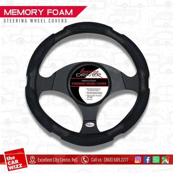 Memory Foam Matte Black Steering Wheel Cover, Odorless, Breathable, Anti-Slip, Sporty look - The Car Wizz AutoStore