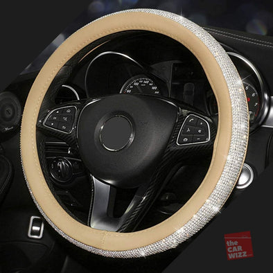 New Diamond Biege & Chrome Bling Steering Wheel Cover with Sparkling Crystal Rhinestones. - The Car Wizz AutoStore