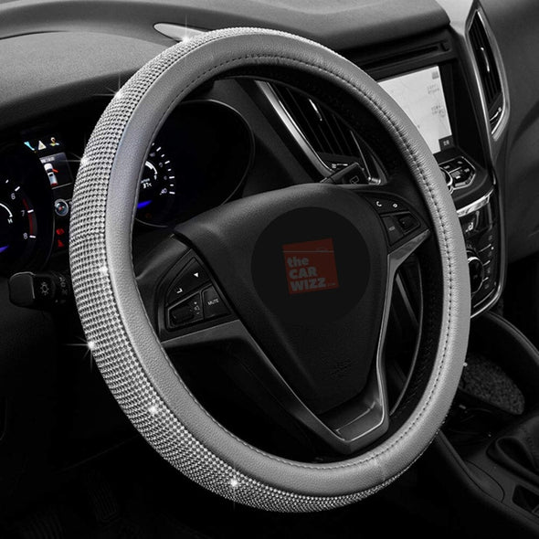 New Diamond Grey & Chrome Bling Steering Wheel Cover with Sparkling Crystal Rhinestones. - The Car Wizz AutoStore