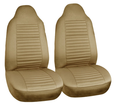 Suede Leather Look Front Beige Car Seats & Headrest Cover Set of 2 - The Car Wizz AutoStore